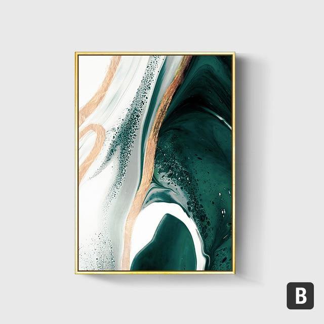 Modern Abstract Gold foil lines Green Canvas Art - LuxVerve