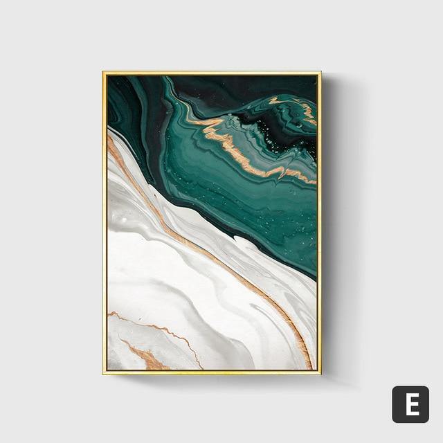 Modern Abstract Gold foil lines Green Canvas Art - LuxVerve