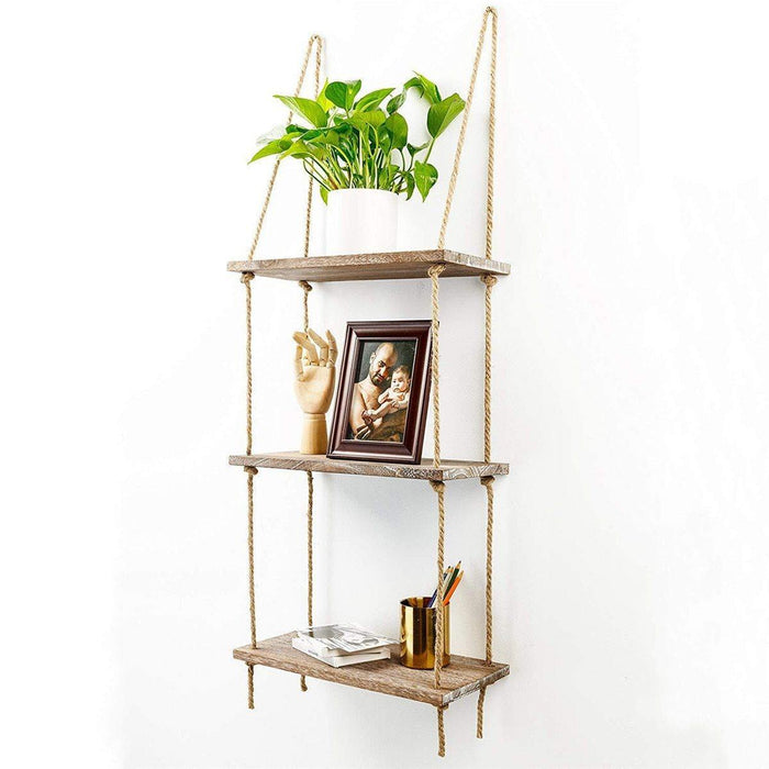 Rustic Wooden Hanging Shelf - LuxVerve