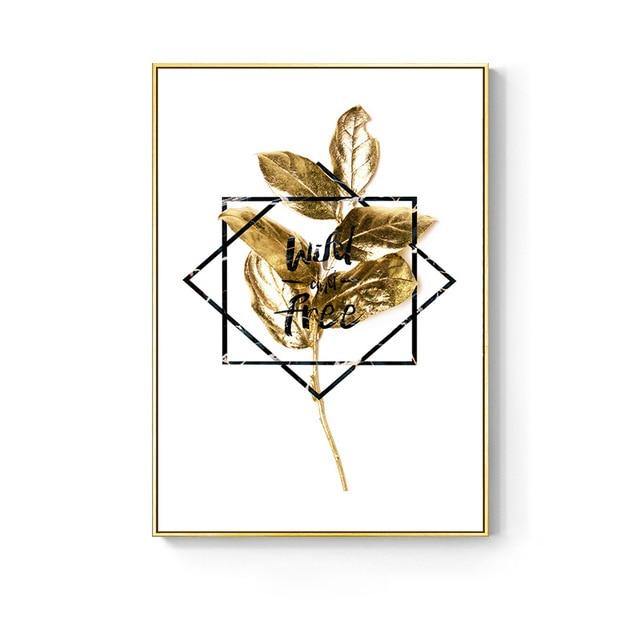 Nordic Golden abstract leaf flower Wall Art - LuxVerve