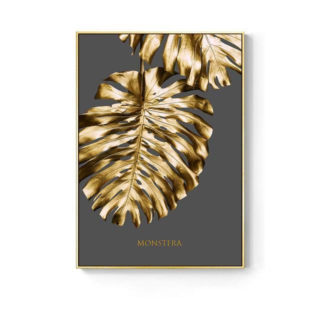 Nordic Golden abstract leaf flower Wall Art - LuxVerve